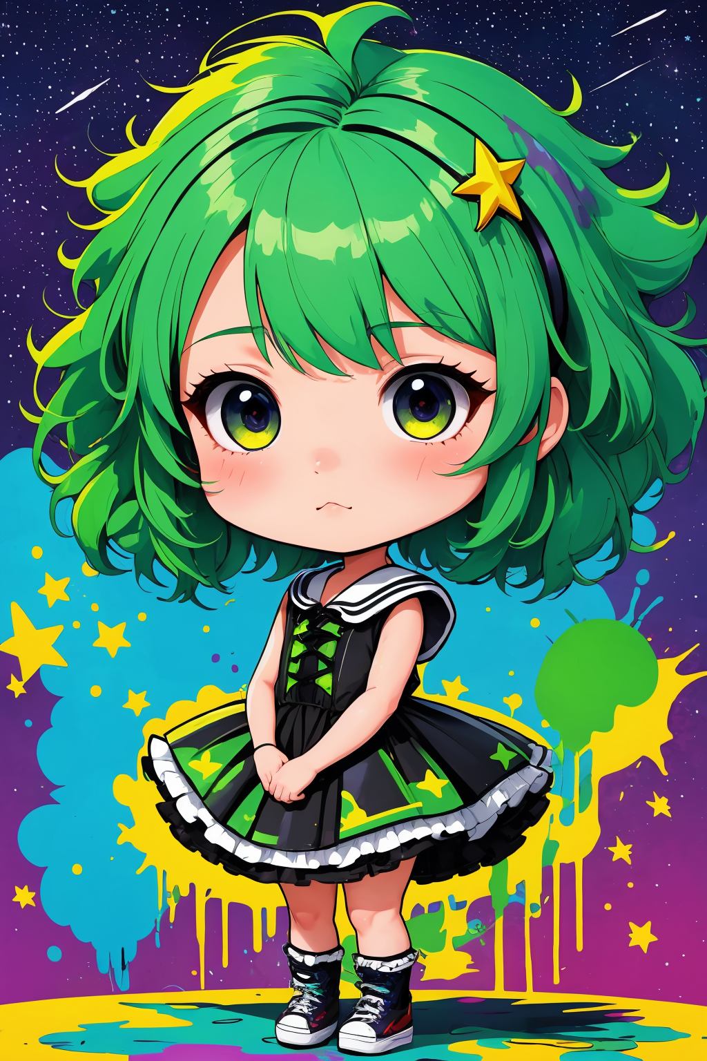 00459-1865383456-masterpiece,best quality,1girl,chibi,cute,big head,graffiti,Green hair,Short hair,Petticoat,tuya,Stars,symbols,splash,colorful b.png